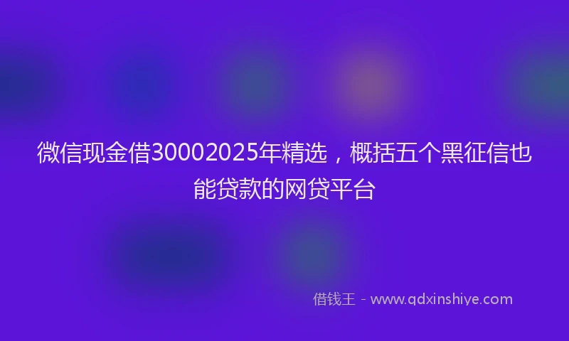 微信现金借30002025年精选，概括五个黑征信也能贷款的网贷平台