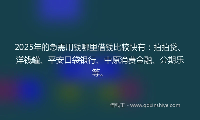 2025年的急需用钱哪里借钱比较快有：拍拍贷、洋钱罐、平安口袋银行、中原消费金融、分期乐等。
