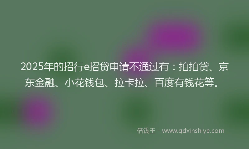 2025年的招行e招贷申请不通过有：拍拍贷、京东金融、小花钱包、拉卡拉、百度有钱花等。