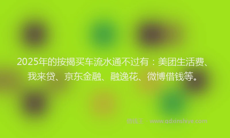 2025年的按揭买车流水通不过有：美团生活费、我来贷、京东金融、融逸花、微博借钱等。