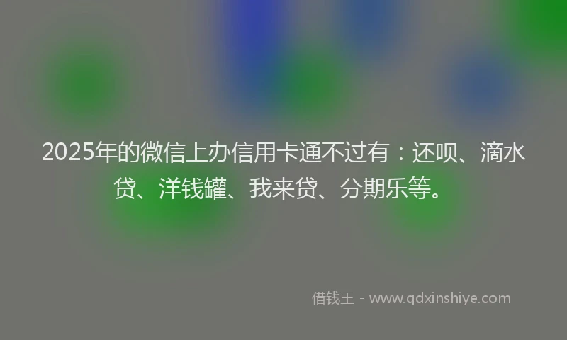 2025年的微信上办信用卡通不过有：还呗、滴水贷、洋钱罐、我来贷、分期乐等。