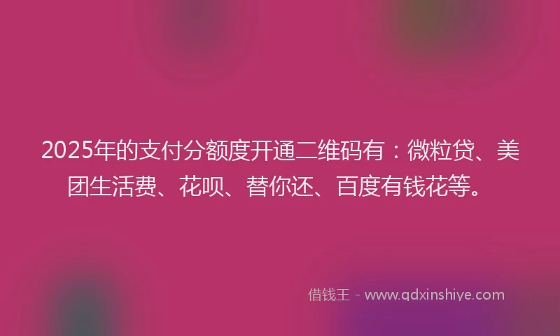 2025年的支付分额度开通二维码有：微粒贷、美团生活费、花呗、替你还、百度有钱花等。