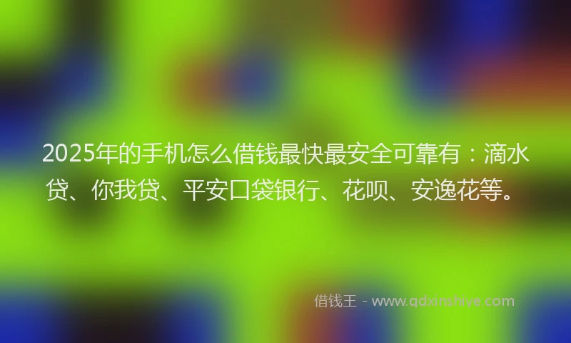 2025年的手机怎么借钱最快最安全可靠有：滴水贷、你我贷、平安口袋银行、花呗、安逸花等。