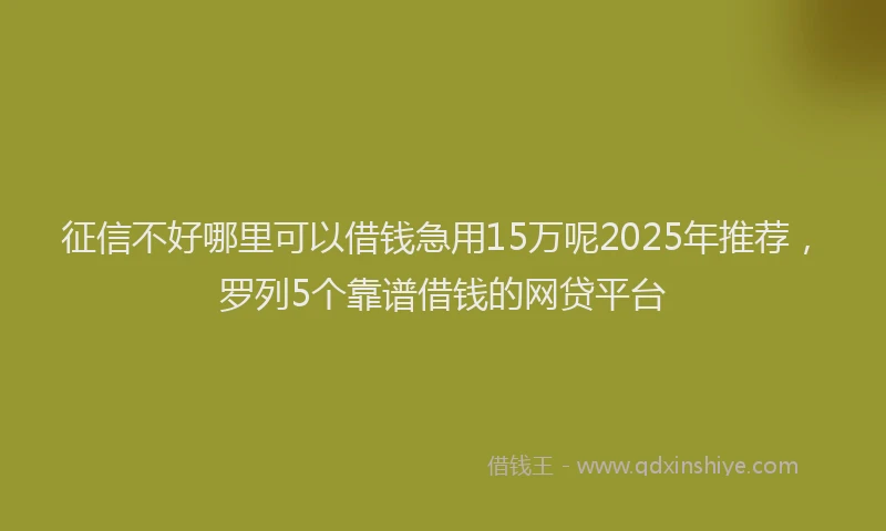 征信不好哪里可以借钱急用15万呢2025年推荐，罗列5个靠谱借钱的网贷平台