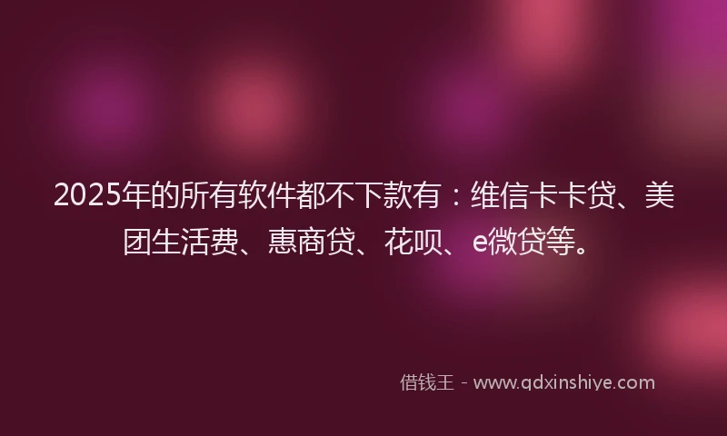 2025年的所有软件都不下款有：维信卡卡贷、美团生活费、惠商贷、花呗、e微贷等。