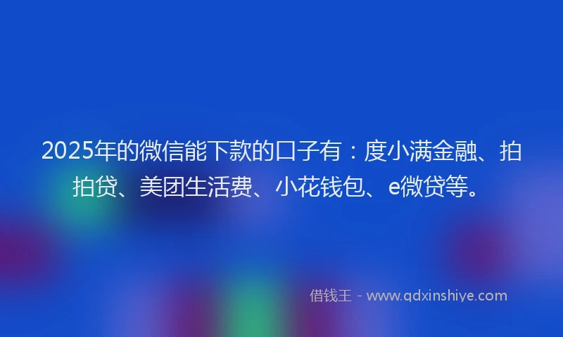 2025年的微信能下款的口子有：度小满金融、拍拍贷、美团生活费、小花钱包、e微贷等。