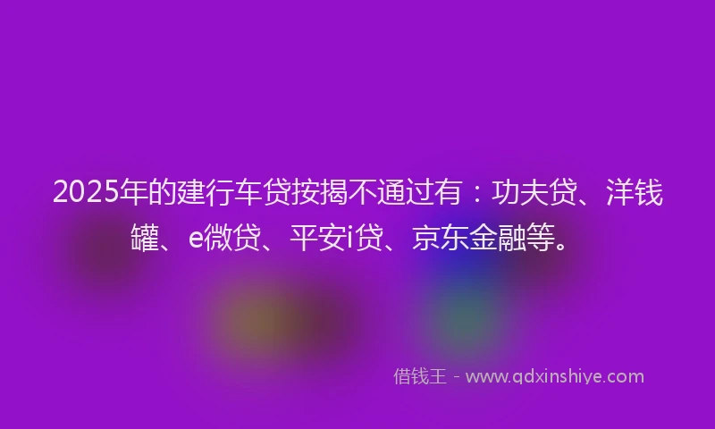 2025年的建行车贷按揭不通过有：功夫贷、洋钱罐、e微贷、平安i贷、京东金融等。