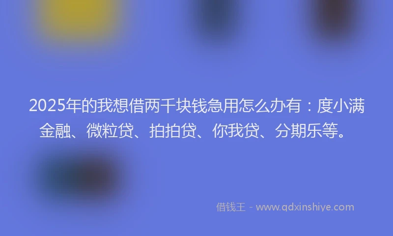 2025年的我想借两千块钱急用怎么办有：度小满金融、微粒贷、拍拍贷、你我贷、分期乐等。