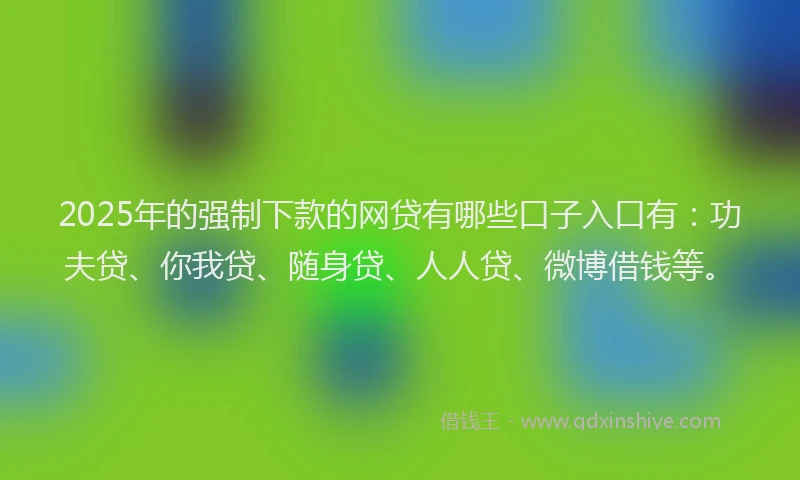 2025年的强制下款的网贷有哪些口子入口有：功夫贷、你我贷、随身贷、人人贷、微博借钱等。