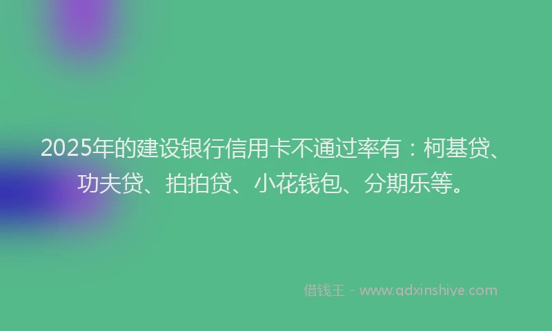 2025年的建设银行信用卡不通过率有：柯基贷、功夫贷、拍拍贷、小花钱包、分期乐等。