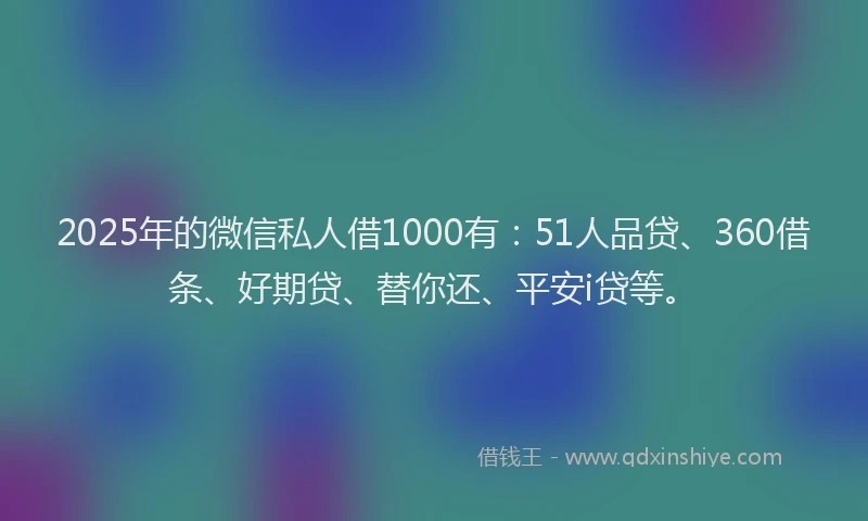 2025年的微信私人借1000有：51人品贷、360借条、好期贷、替你还、平安i贷等。