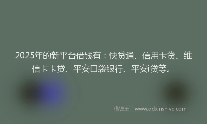2025年的新平台借钱有：快贷通、信用卡贷、维信卡卡贷、平安口袋银行、平安i贷等。
