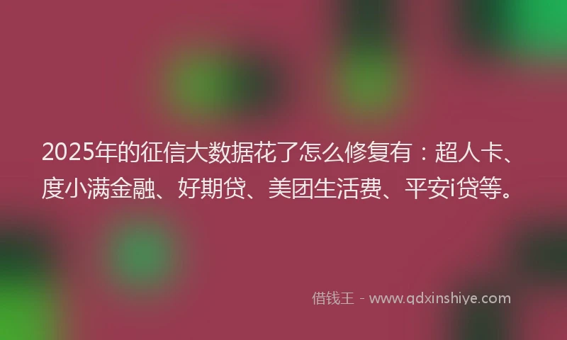 2025年的征信大数据花了怎么修复有：超人卡、度小满金融、好期贷、美团生活费、平安i贷等。