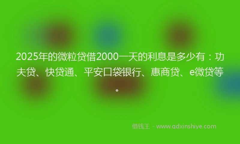 2025年的微粒贷借2000一天的利息是多少有：功夫贷、快贷通、平安口袋银行、惠商贷、e微贷等。