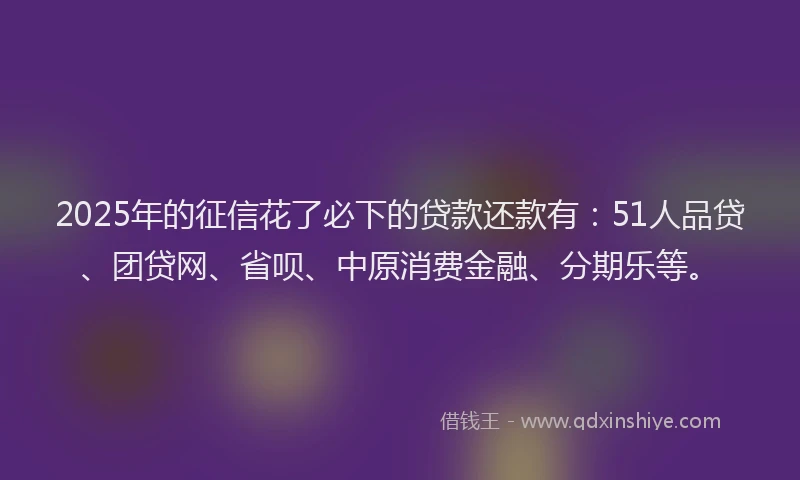 2025年的征信花了必下的贷款还款有：51人品贷、团贷网、省呗、中原消费金融、分期乐等。