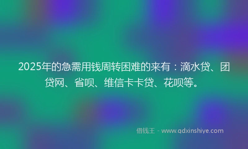 2025年的急需用钱周转困难的来有：滴水贷、团贷网、省呗、维信卡卡贷、花呗等。