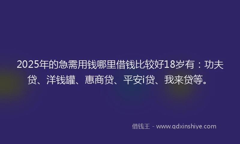 2025年的急需用钱哪里借钱比较好18岁有：功夫贷、洋钱罐、惠商贷、平安i贷、我来贷等。