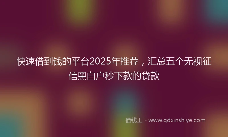 快速借到钱的平台2025年推荐，汇总五个无视征信黑白户秒下款的贷款