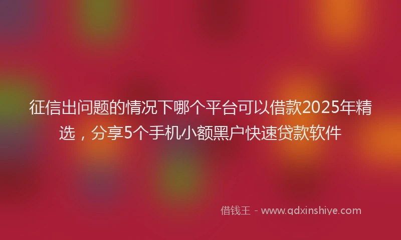 征信出问题的情况下哪个平台可以借款2025年精选，分享5个手机小额黑户快速贷款软件