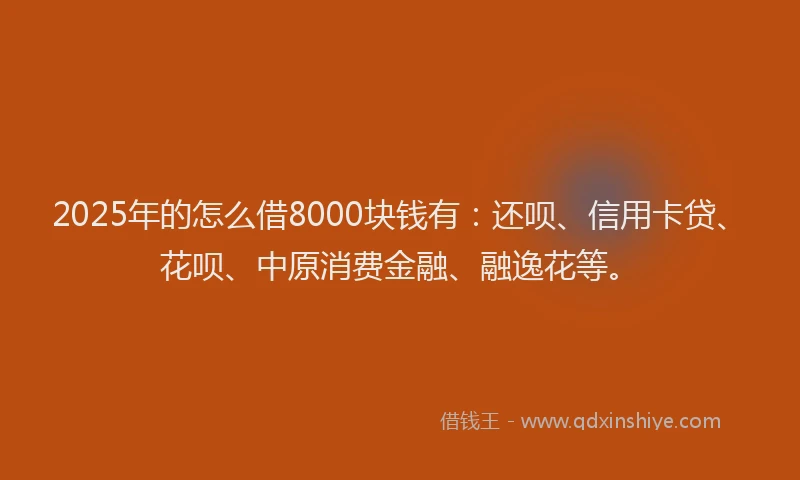 2025年的怎么借8000块钱有：还呗、信用卡贷、花呗、中原消费金融、融逸花等。