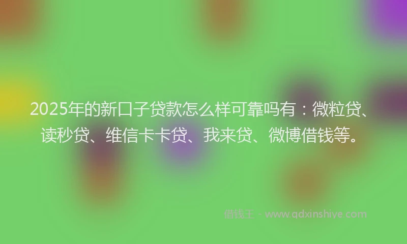 2025年的新口子贷款怎么样可靠吗有：微粒贷、读秒贷、维信卡卡贷、我来贷、微博借钱等。
