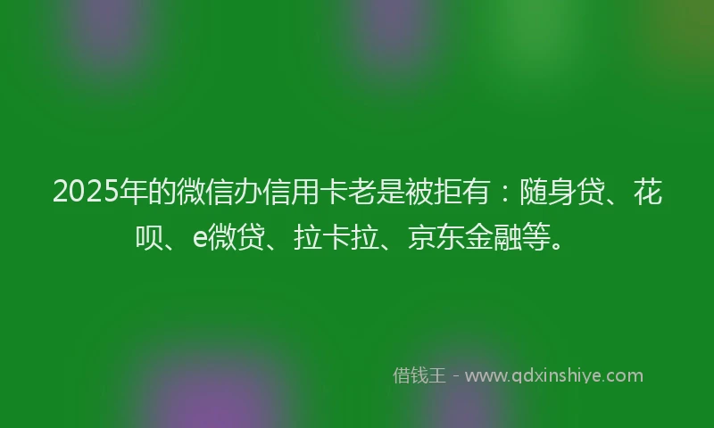 2025年的微信办信用卡老是被拒有：随身贷、花呗、e微贷、拉卡拉、京东金融等。