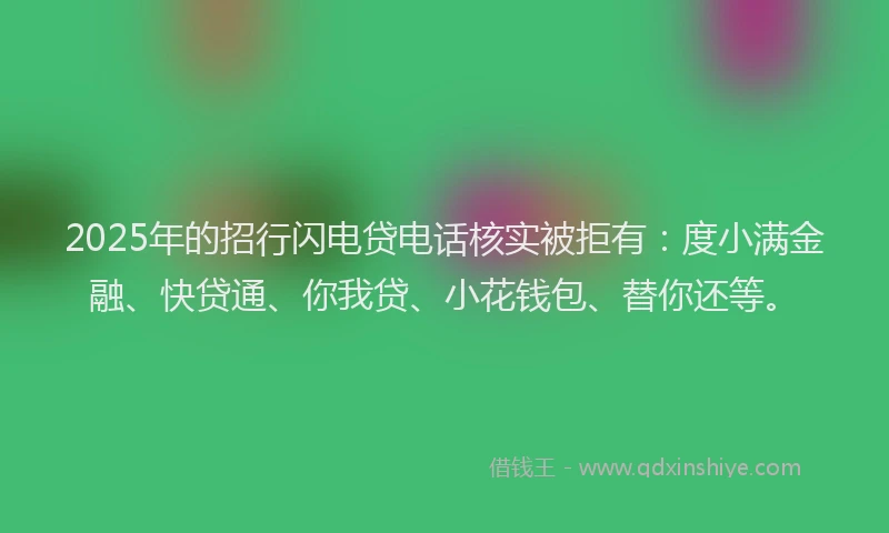 2025年的招行闪电贷电话核实被拒有：度小满金融、快贷通、你我贷、小花钱包、替你还等。