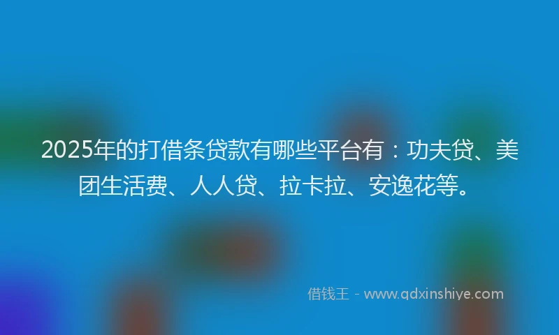 2025年的打借条贷款有哪些平台有：功夫贷、美团生活费、人人贷、拉卡拉、安逸花等。