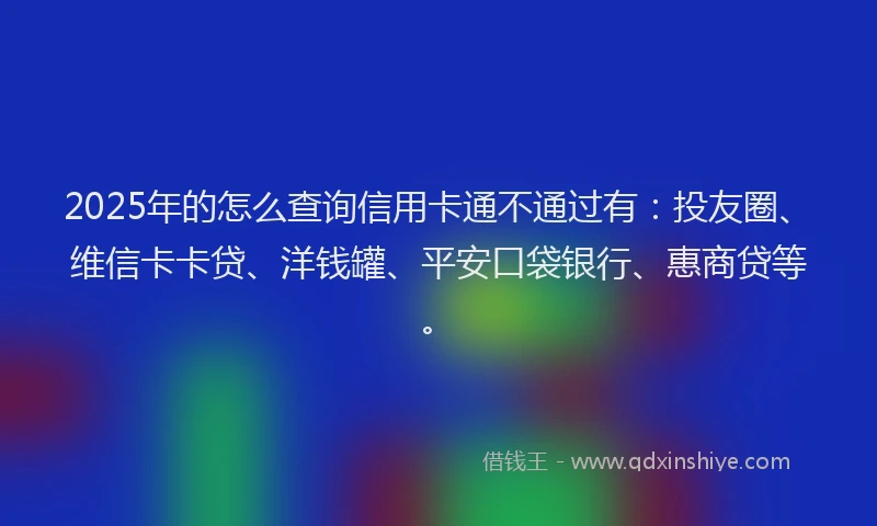 2025年的怎么查询信用卡通不通过有：投友圈、维信卡卡贷、洋钱罐、平安口袋银行、惠商贷等。