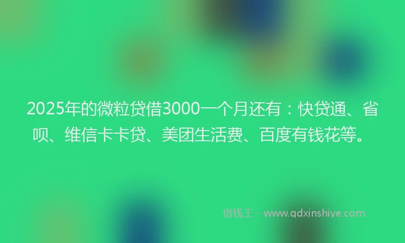2025年的微粒贷借3000一个月还有：快贷通、省呗、维信卡卡贷、美团生活费、百度有钱花等。