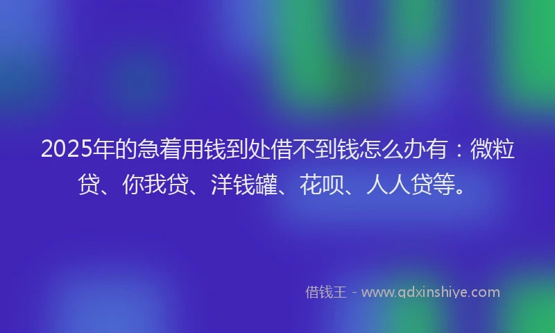 2025年的急着用钱到处借不到钱怎么办有：微粒贷、你我贷、洋钱罐、花呗、人人贷等。