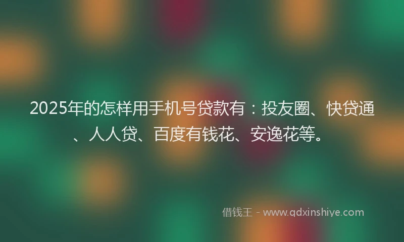 2025年的怎样用手机号贷款有：投友圈、快贷通、人人贷、百度有钱花、安逸花等。