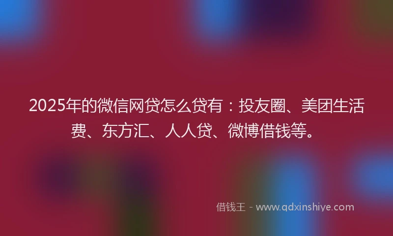 2025年的微信网贷怎么贷有：投友圈、美团生活费、东方汇、人人贷、微博借钱等。
