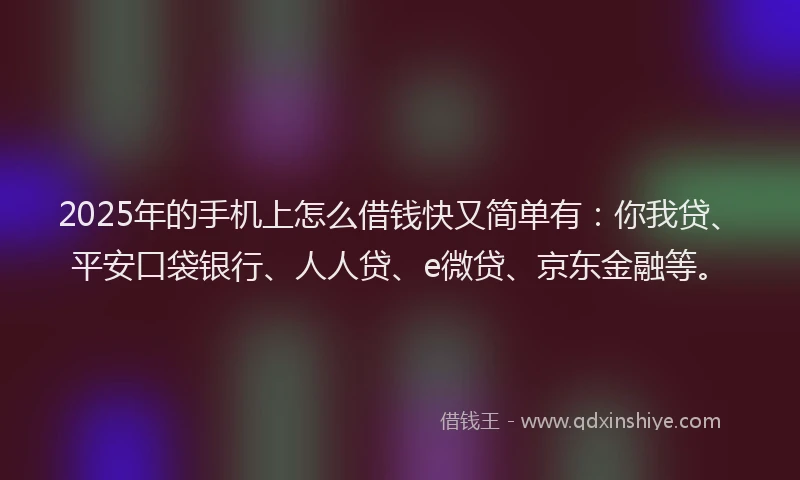 2025年的手机上怎么借钱快又简单有：你我贷、平安口袋银行、人人贷、e微贷、京东金融等。