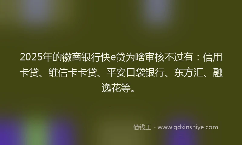 2025年的徽商银行快e贷为啥审核不过有：信用卡贷、维信卡卡贷、平安口袋银行、东方汇、融逸花等。