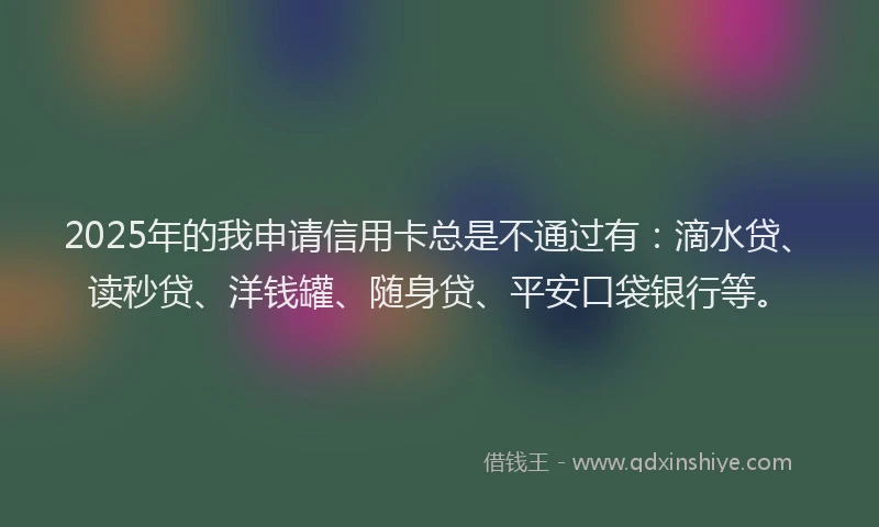 2025年的我申请信用卡总是不通过有：滴水贷、读秒贷、洋钱罐、随身贷、平安口袋银行等。