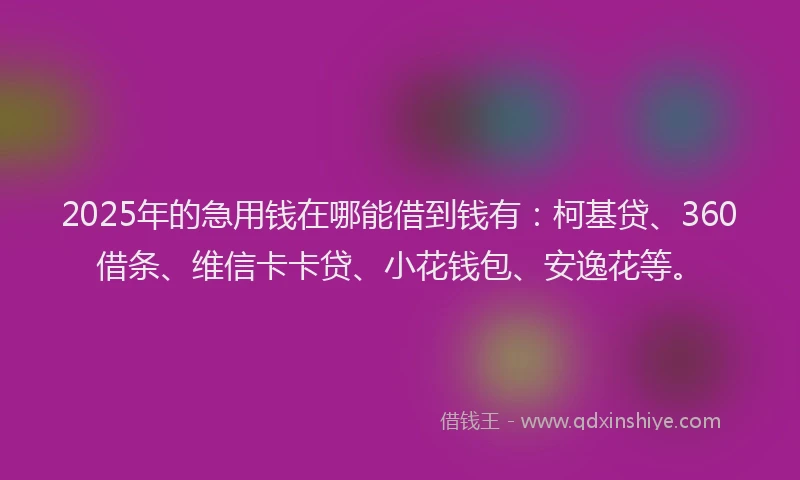 2025年的急用钱在哪能借到钱有：柯基贷、360借条、维信卡卡贷、小花钱包、安逸花等。