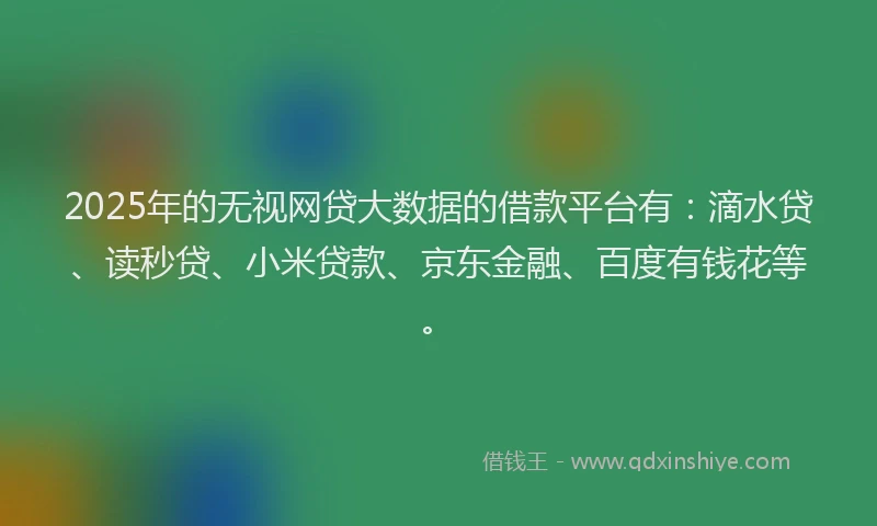 2025年的无视网贷大数据的借款平台有：滴水贷、读秒贷、小米贷款、京东金融、百度有钱花等。
