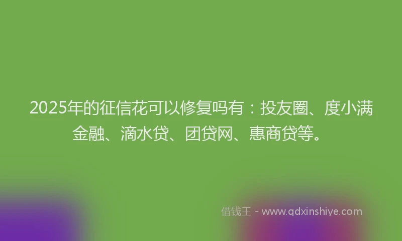 2025年的征信花可以修复吗有：投友圈、度小满金融、滴水贷、团贷网、惠商贷等。