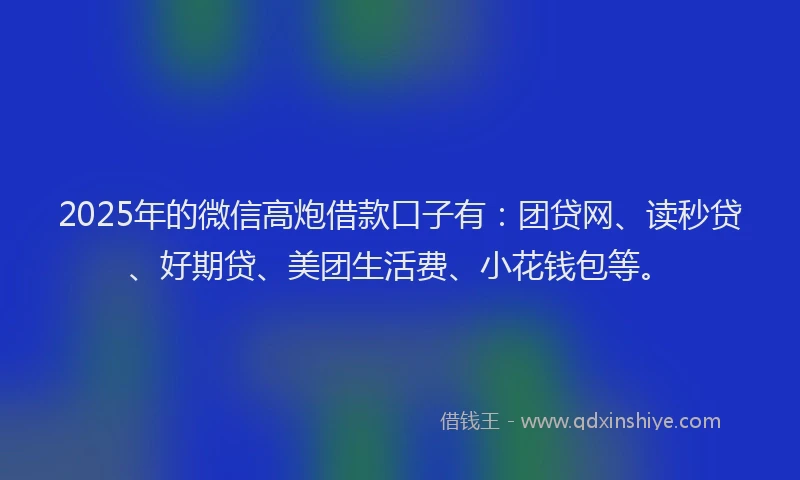 2025年的微信高炮借款口子有：团贷网、读秒贷、好期贷、美团生活费、小花钱包等。