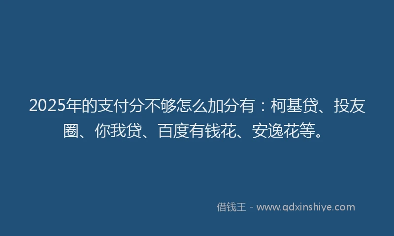2025年的支付分不够怎么加分有：柯基贷、投友圈、你我贷、百度有钱花、安逸花等。