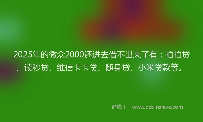 2025年的微众2000还进去借不出来了有：拍拍贷、读秒贷、维信卡卡贷、随身贷、小米贷款等。