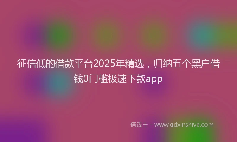 征信低的借款平台2025年精选，归纳五个黑户借钱0门槛极速下款app