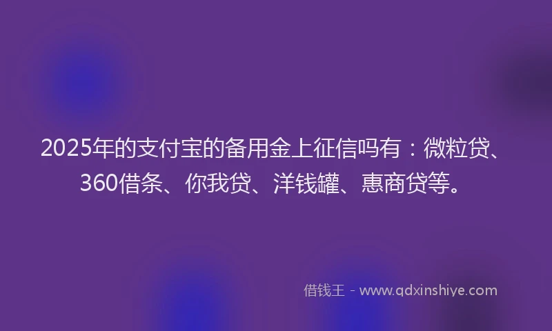 2025年的支付宝的备用金上征信吗有：微粒贷、360借条、你我贷、洋钱罐、惠商贷等。