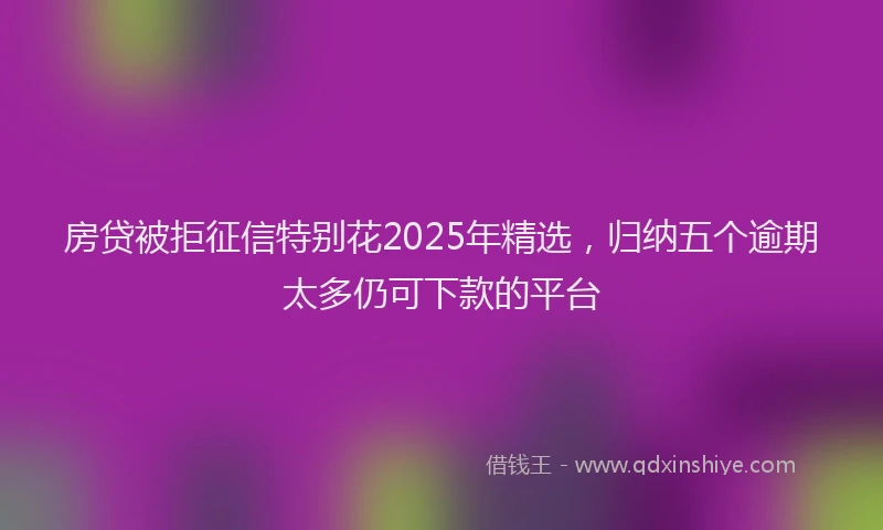房贷被拒征信特别花2025年精选，归纳五个逾期太多仍可下款的平台