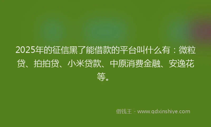 2025年的征信黑了能借款的平台叫什么有：微粒贷、拍拍贷、小米贷款、中原消费金融、安逸花等。