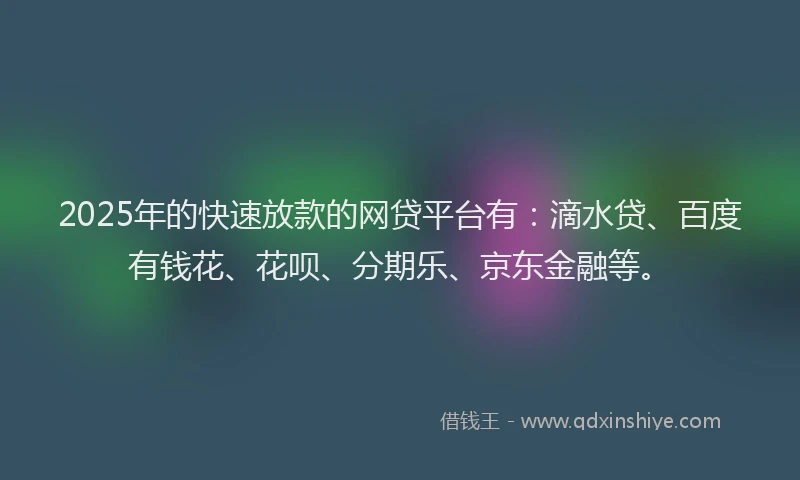 2025年的快速放款的网贷平台有：滴水贷、百度有钱花、花呗、分期乐、京东金融等。