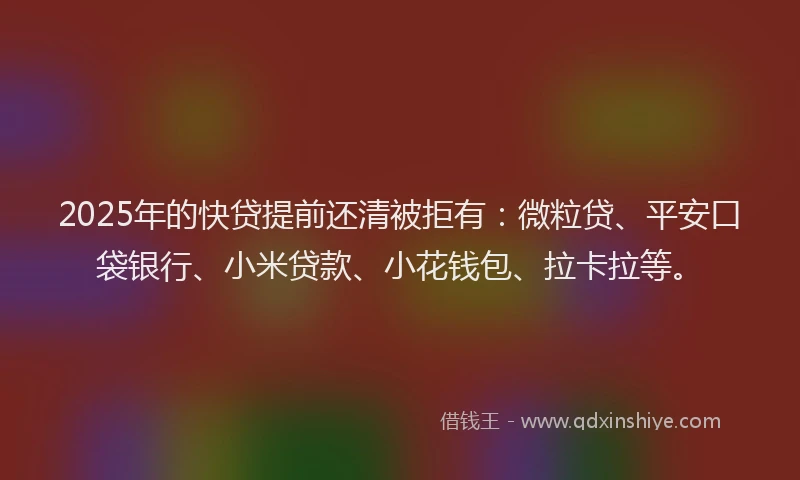 2025年的快贷提前还清被拒有：微粒贷、平安口袋银行、小米贷款、小花钱包、拉卡拉等。
