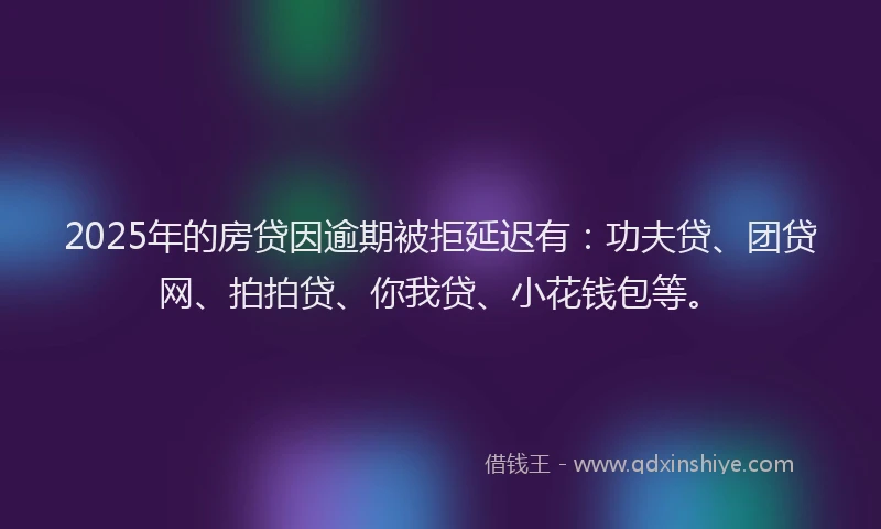 2025年的房贷因逾期被拒延迟有：功夫贷、团贷网、拍拍贷、你我贷、小花钱包等。