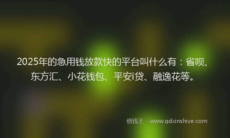 2025年的急用钱放款快的平台叫什么有：省呗、东方汇、小花钱包、平安i贷、融逸花等。